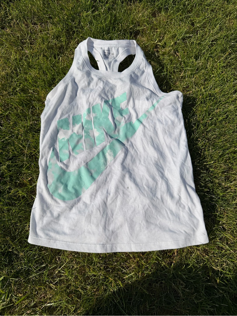 Nike White Racerback Tank with Mint Swoosh Logo Womens XS